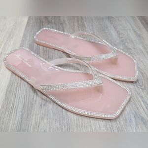 Lauren Lorraine Tampa Pink Rhinestone Jelly Flip Flips Size 8.5 - New In Box